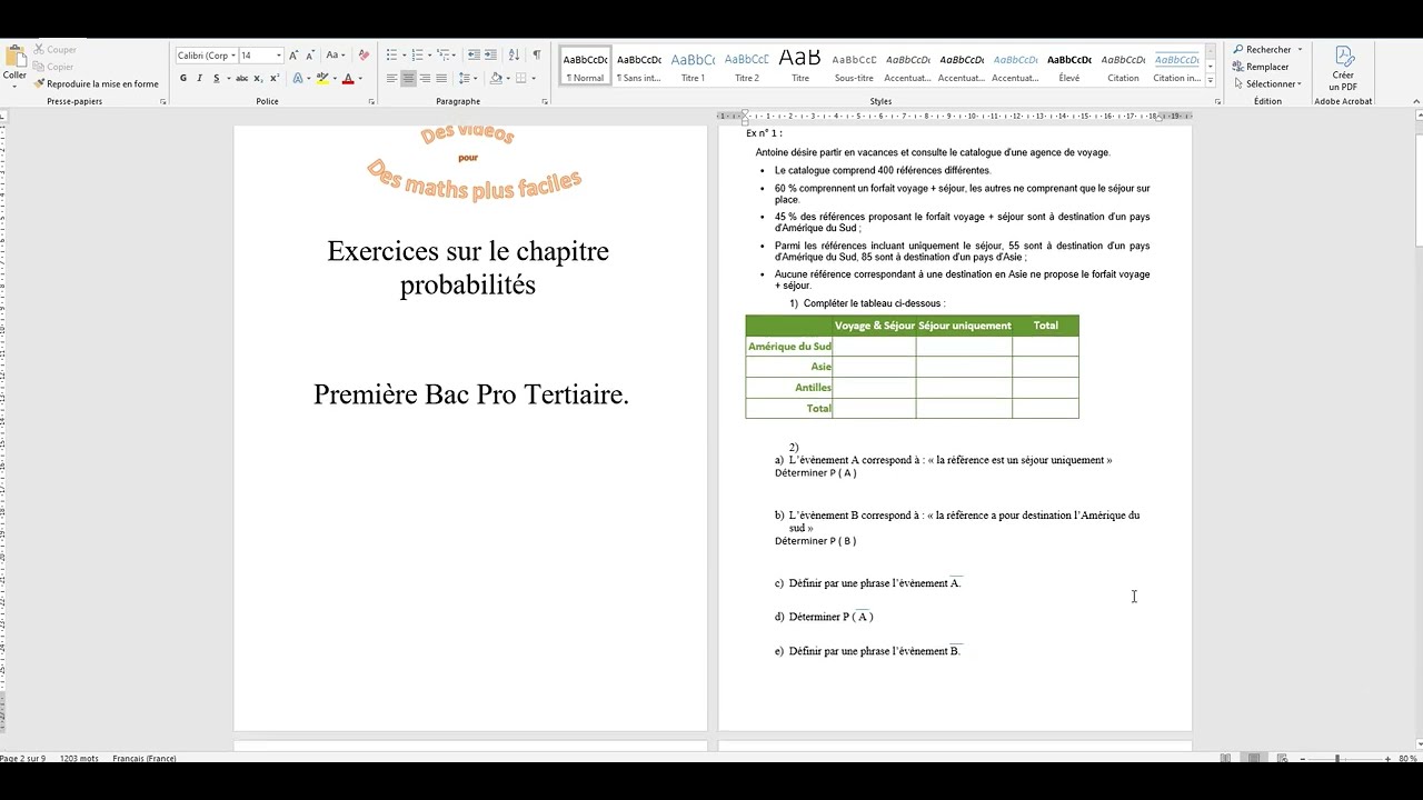 exercices maths bac pro tertiaire, probabilités première