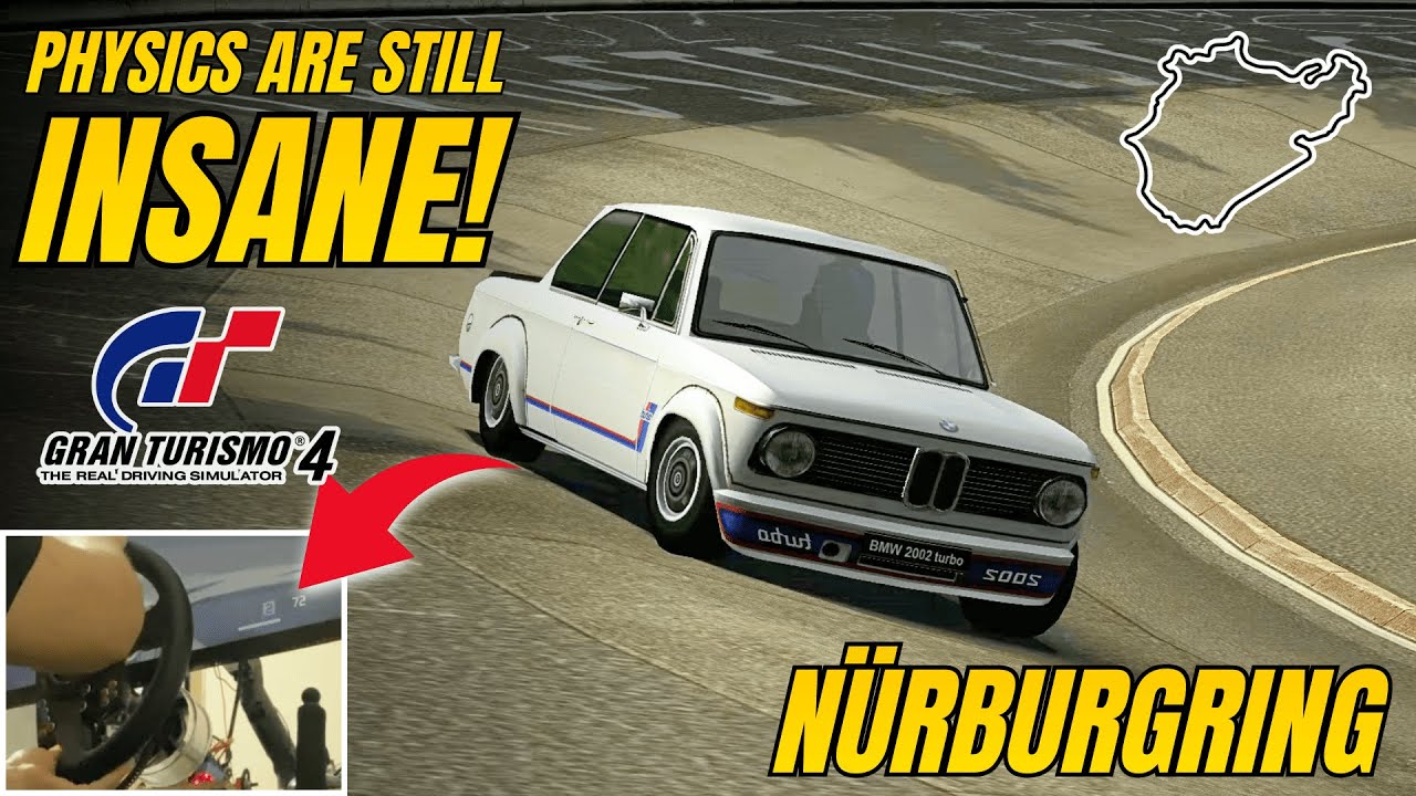 Physics are still insane! BMW 2002 Turbo '73 around Nürburgring (Gran Turismo 4 wheel gameplay)
