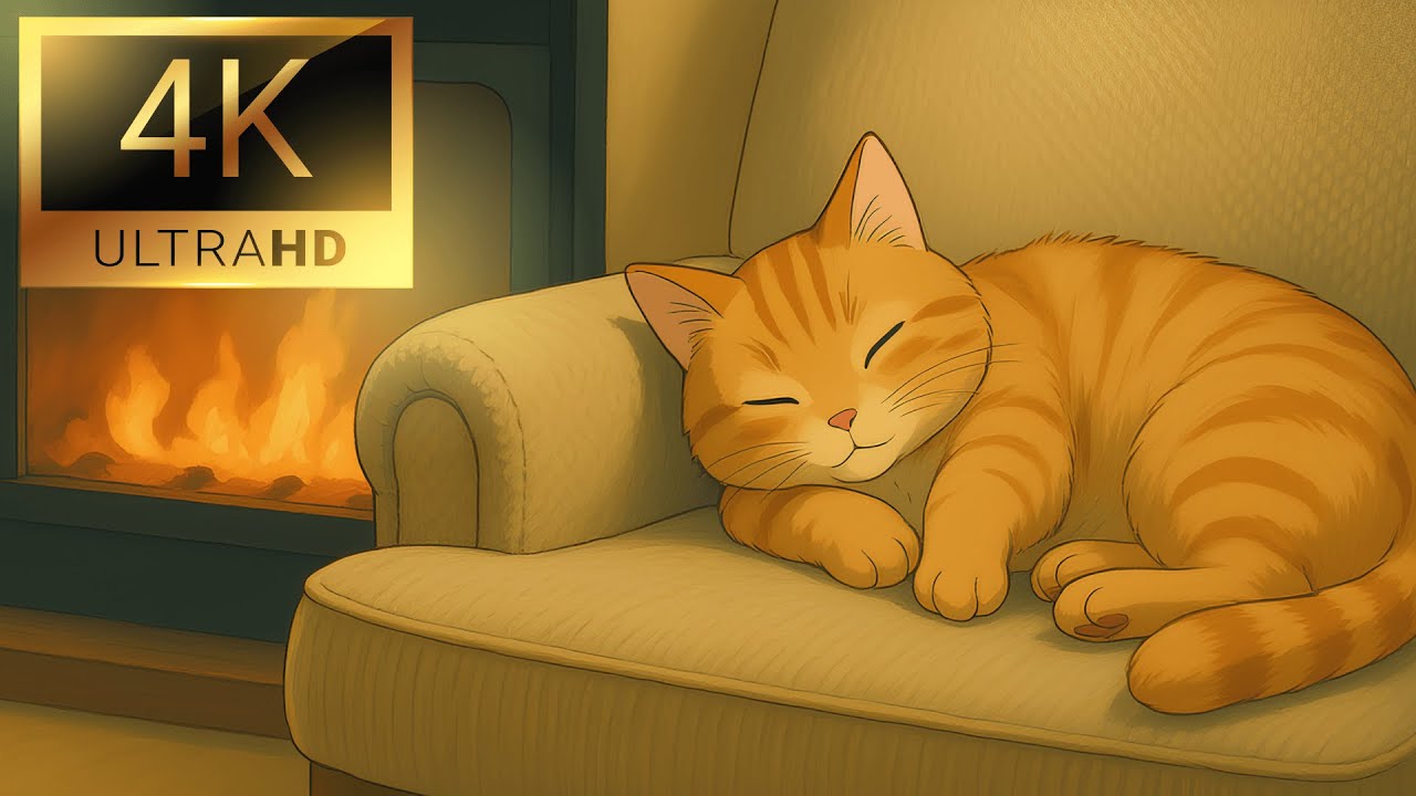 Lofi Winter Jazz – Cute Cat Sleeping | Lofi Chill & Relaxation Background 4K  SUPER QUALITY