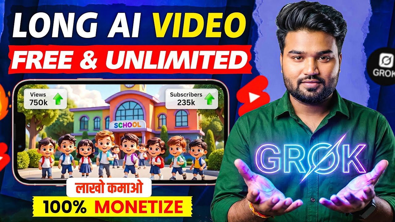 Made Long YouTube Videos Using Grok AI | Ai Video Kaise Banaye | FREE & UNLIMITED AI Video Generator