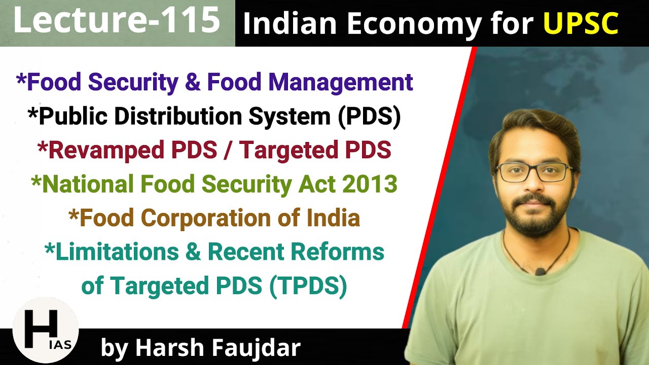 E115- Food Security & Food Management, PDS, NFSA 2013, FCI | Indian Economy for UPSC