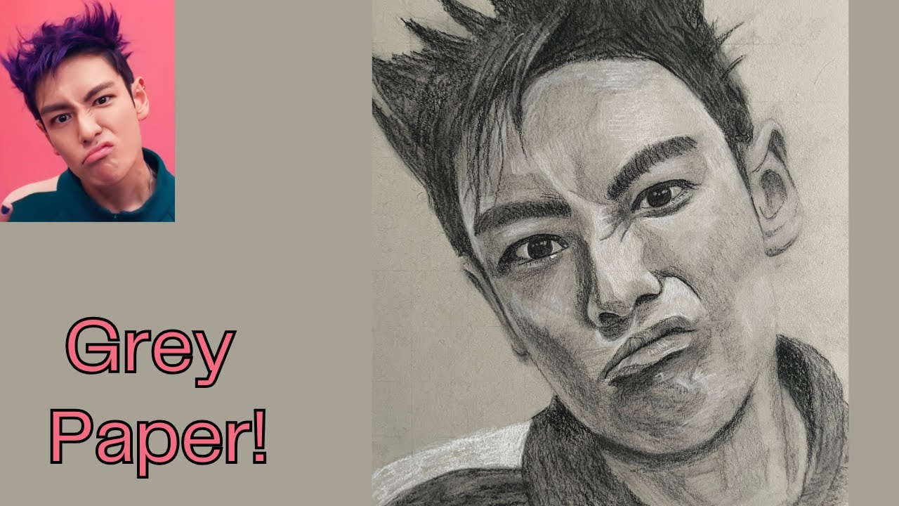 Charcoal Portrait on Grey Paper — Squid Game Sketch