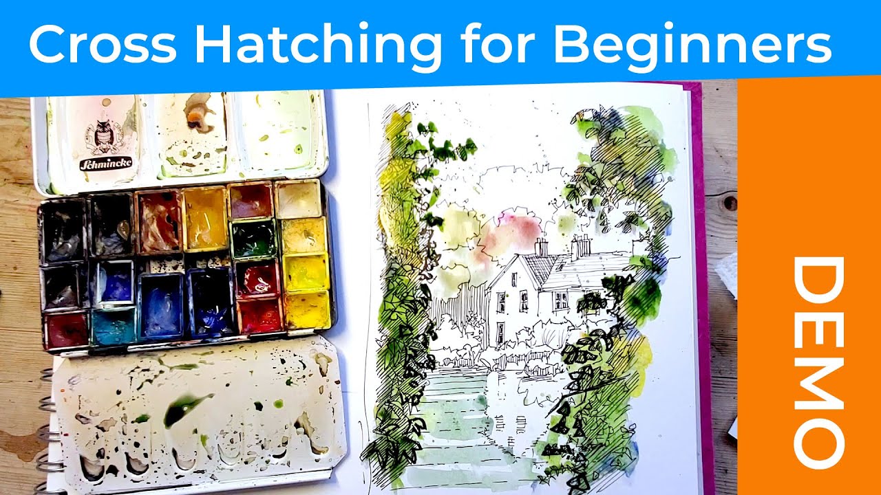 How to do Cross Hatching for Beginners - Line & Wash Examples and Big Demo