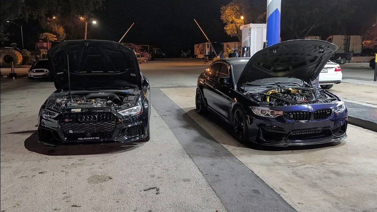 2016 BMW M3 модернизированный комплект Single Turbo E85 против 2018 Audi RS3 модернизированный Tu...