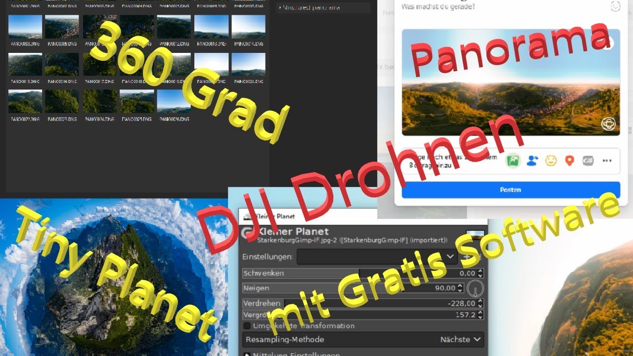 360 Grad Panorama und Tiny Planet von DJI Drohne mit Gratis Software für Facebook erstellen