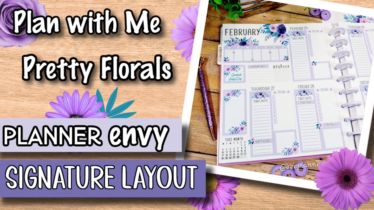 Plan with Me🌸 Pretty Floral Spread for Planner Envy Signature Layout ~ I made these stickers!!