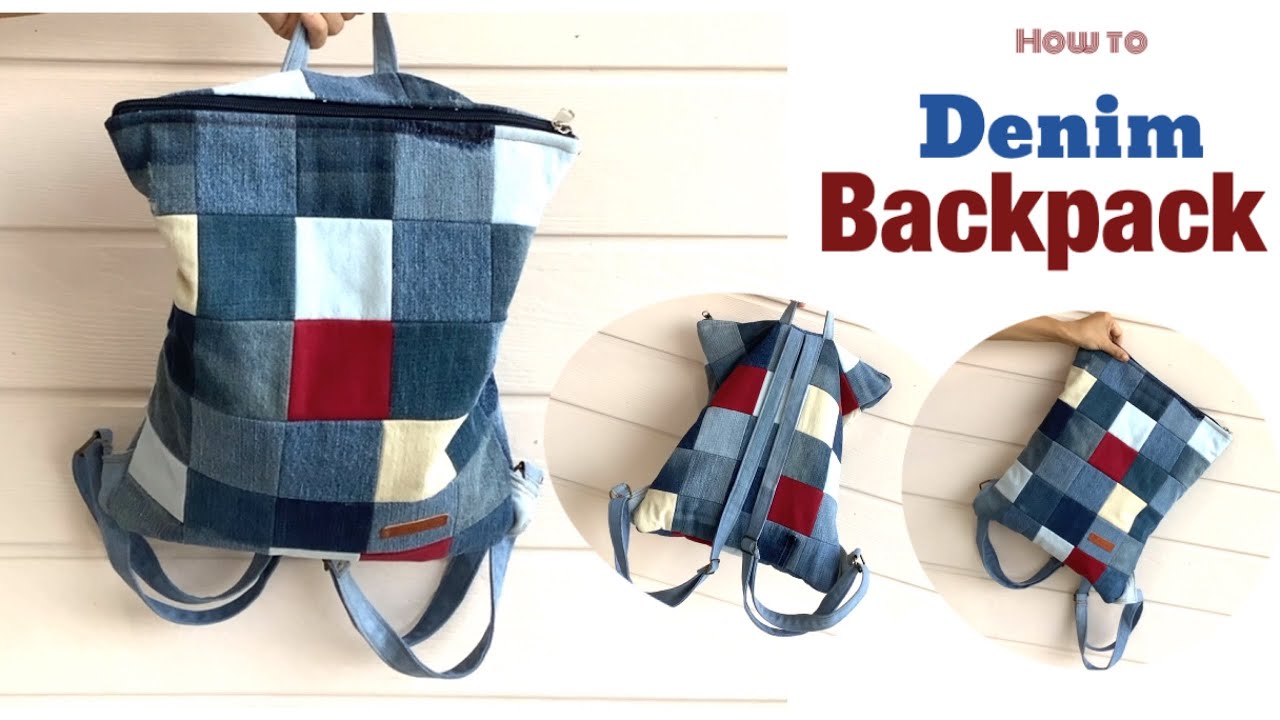 how to sew a denim backpack tutorial,  patchwork backpack diy,  diy backpack from old jeans