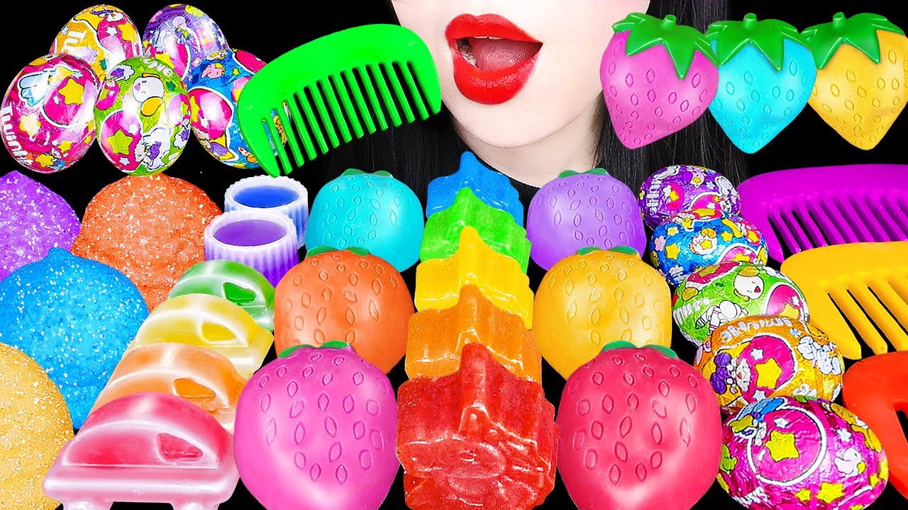 ASMR RAINBOW MAGIC EGG, DIY STRAWBERRY DICKMANNS 무지개 디저트 *직접 만든 딕만스, 얼린 닉클립, 마술 초콜릿, 유니콘 먹방 MUKBANG