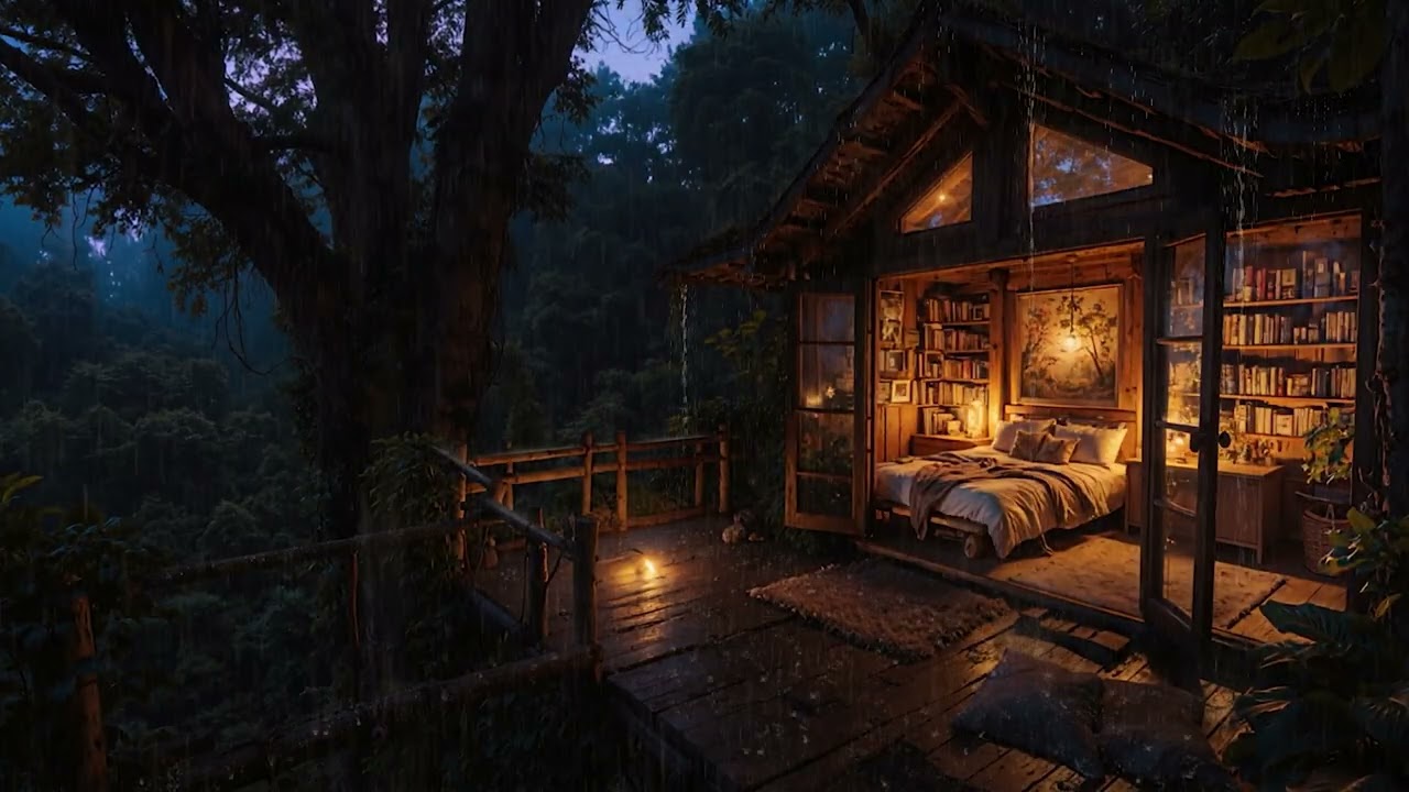 Rain Falling on a Quiet Forest Cabin 🌧 | 8 Hours Cozy Nature Sounds for Sleep & Focus (4K)