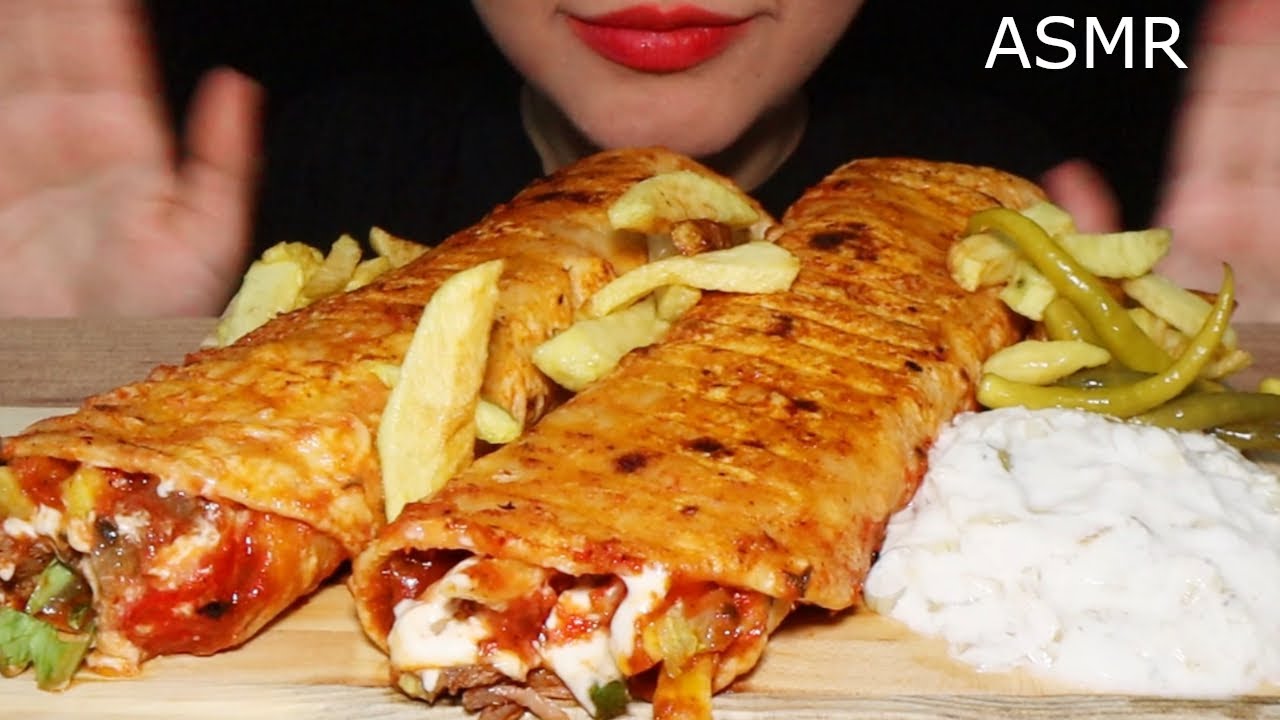 SOSLU DÜRÜM, PATATES KIZARTMASI, KARAMELİZE SOĞANLI SOS ASMR  | TÜRK ASMR | NO TALKING|EATING SOUNDS