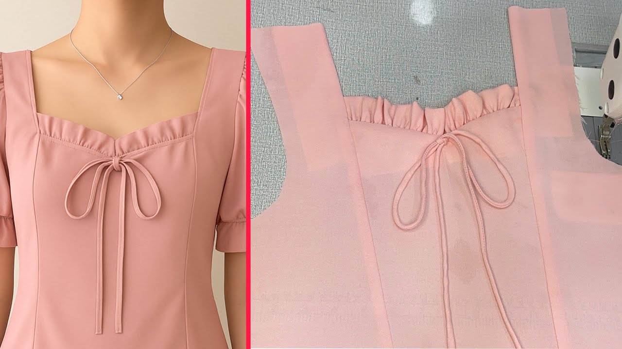 Ruffle Wide Neck with Bow Tied Blouse Sewing Technique | Sewing Tips and Tutorials