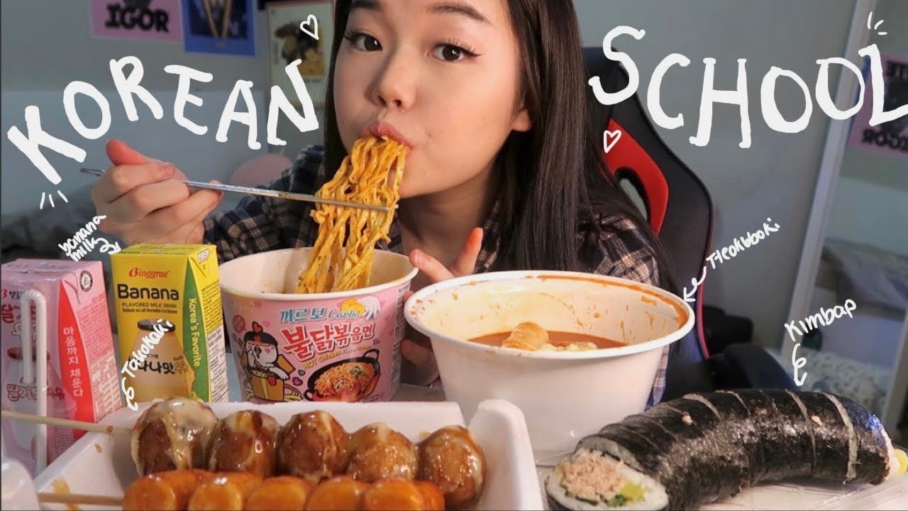 Korean &ldquo;school food&rdquo;+convenient store mukbang (eat with me!) 💟