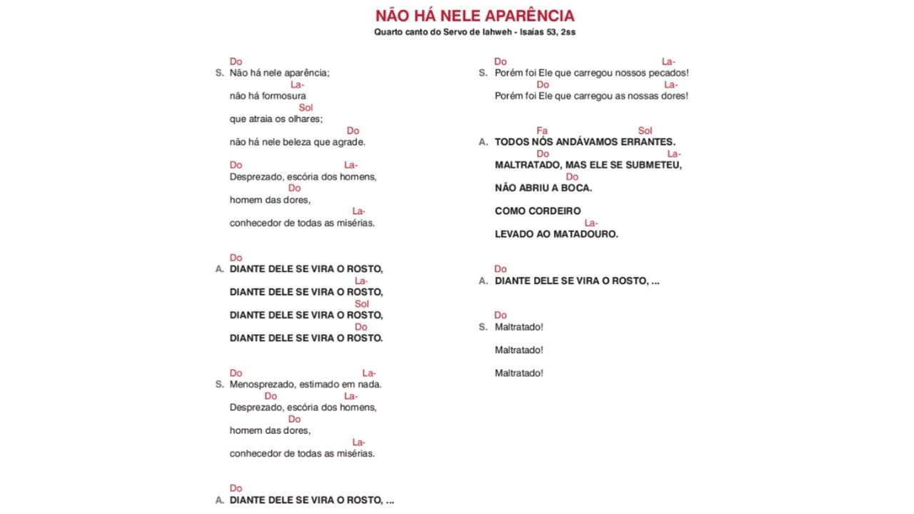 114 - NÃO HÁ NELE APARÊNCIA (PRÉ CATECUMENATO - BRANCO)