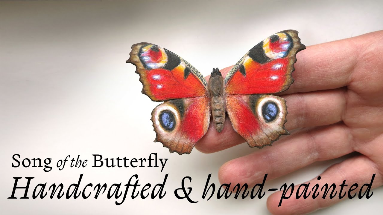 (Short version) Handmade and hand-painted from wood (1 minute). European Peacock butterfly