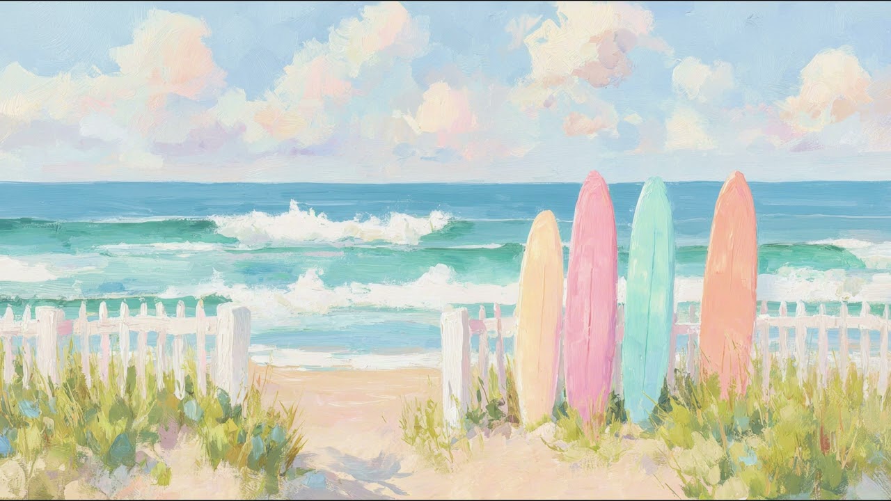 Surfboards on the Beach TV Art 4K 🏄 Coastal Wallpaper, Summer Ocean Scene