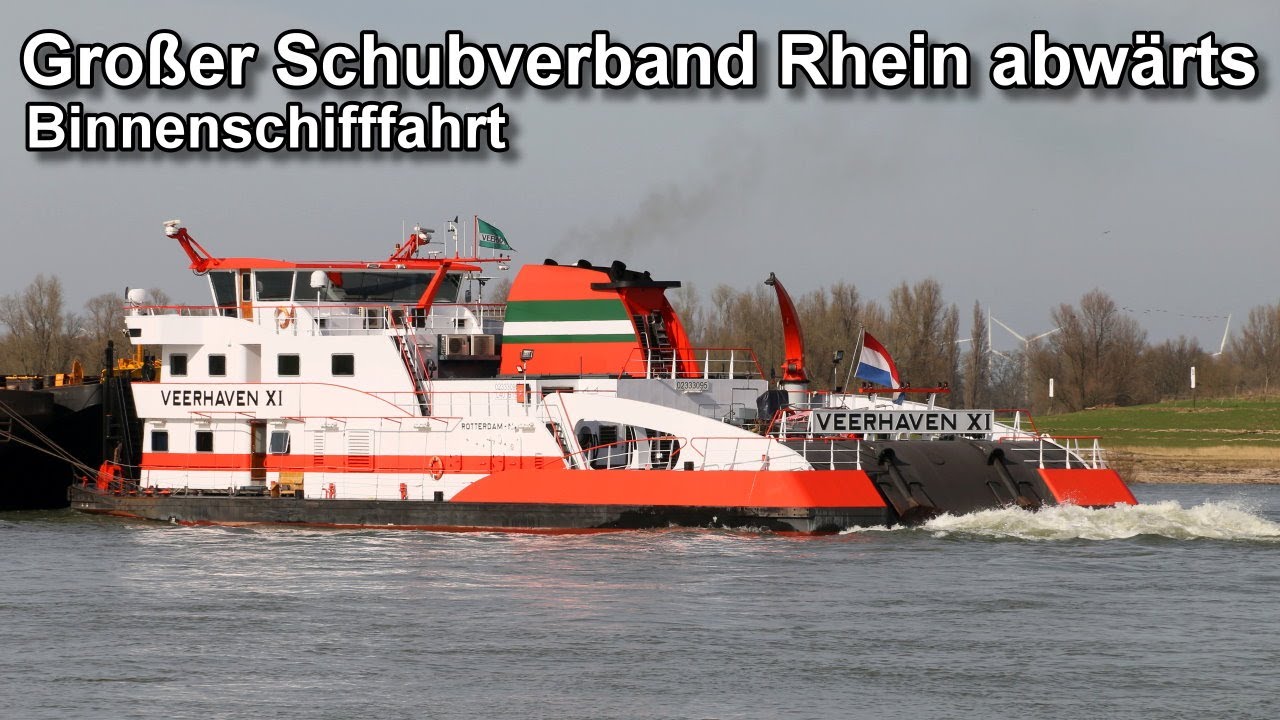 Gro&szlig;er Schubverband auf dem Rhein - Binnenschifffahrt - Niederrhein