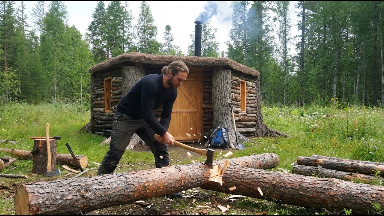 Building a COZY CABIN IN THE WOODS (ASMR)