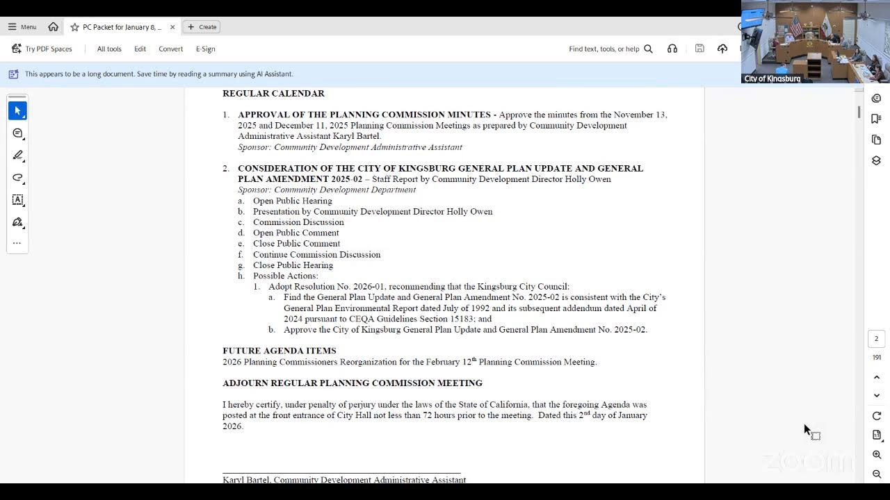 01/08/2026 City of Kingsburg Planning Commission Meeting