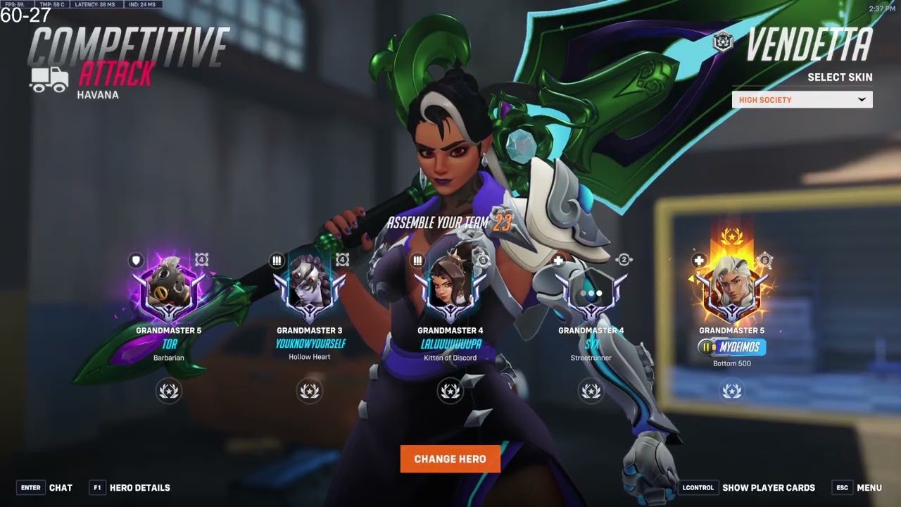 Вендетта — безумная! LHCLOUDY Вендетта, 20 сезон, топ-500, Overwatch 2