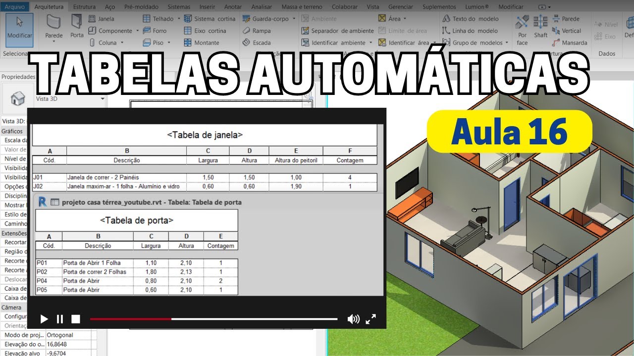 Como gerar tabelas automáticas de portas e janelas no Revit (Aula 16)