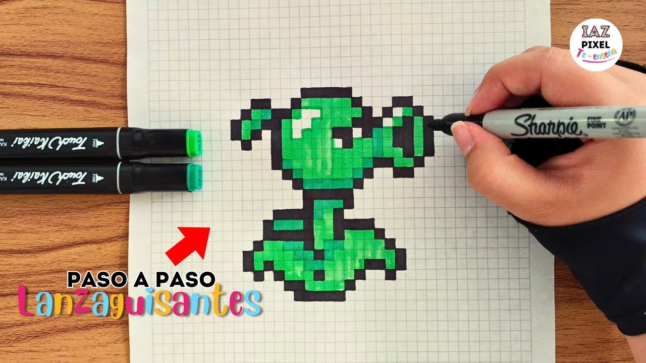 Como pintar una planta LANZAGUISANTES en PIXEL ART – Tutorial paso a paso #pixelart #plantavszombies