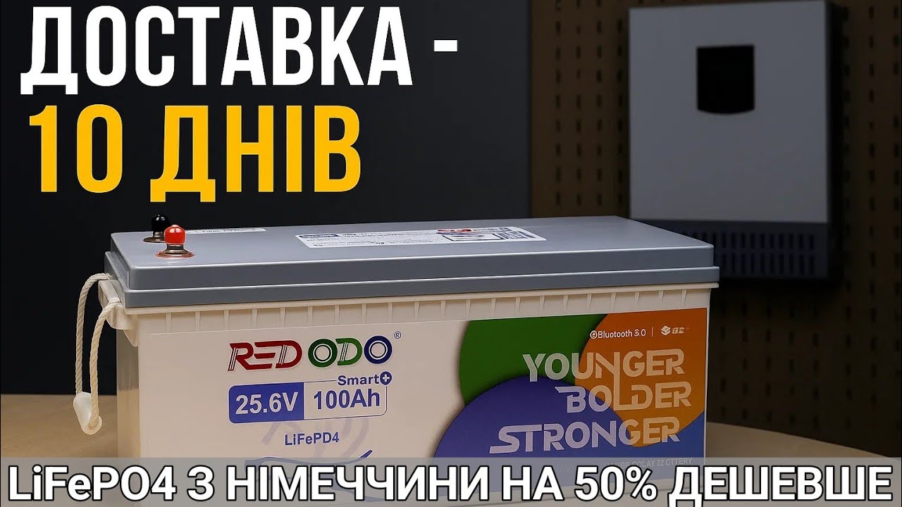Акумулятор Redodo 24V 100Аh LiFePO4 батарея з Bluetooth BMS 100A для гібридного інвертора 