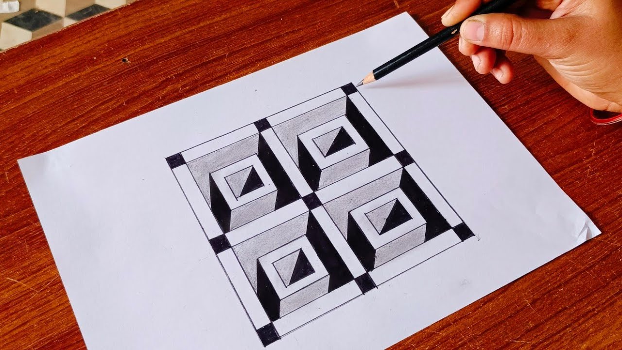 Easy!! 3d drawing on paper for beginners - How to draw illusion 3d