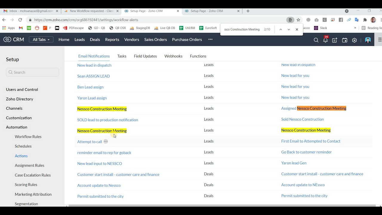 ZohoCRM Workflows