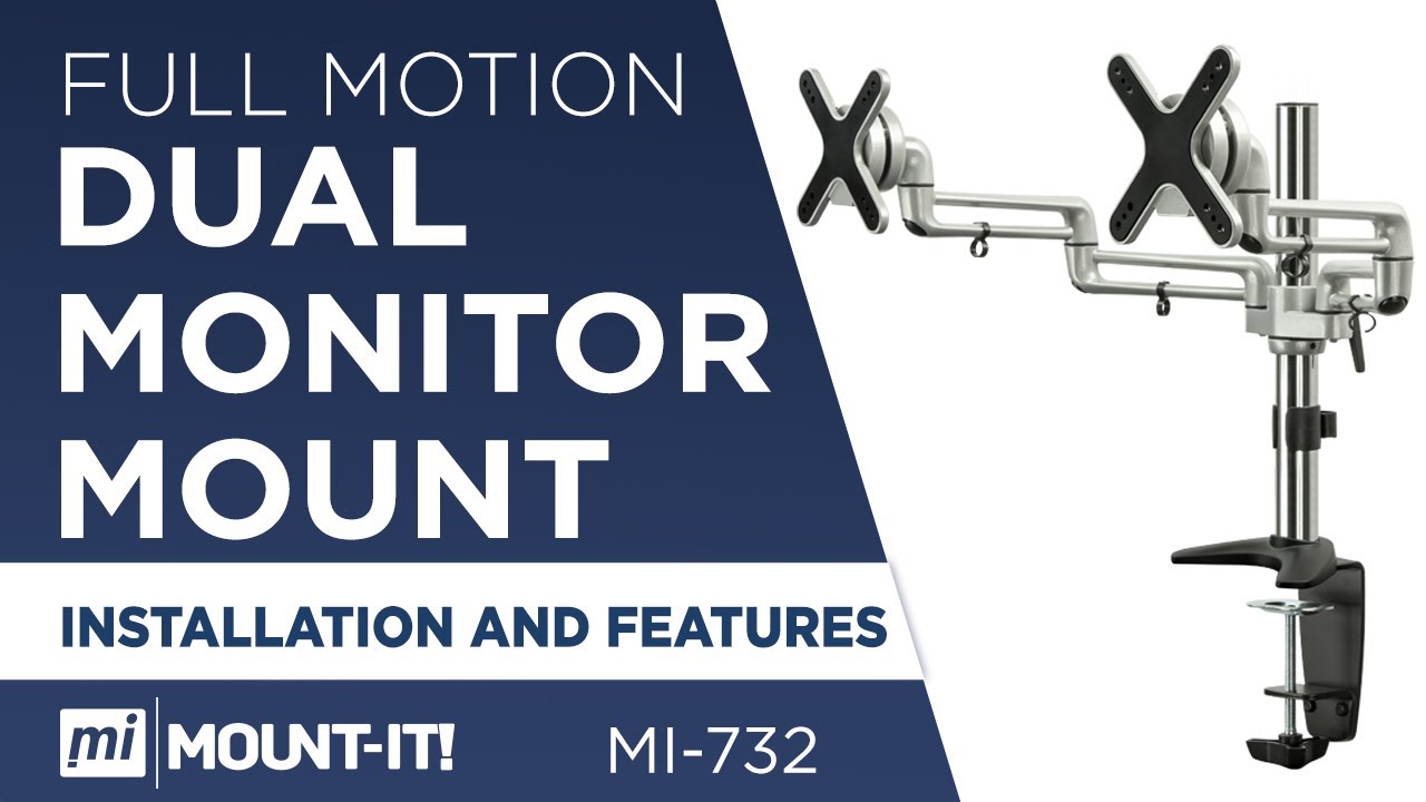 Dual Monitor Desk Mount, Full Motion Arms, Clamp and Grommet Base | Assembly and Features (MI-732)