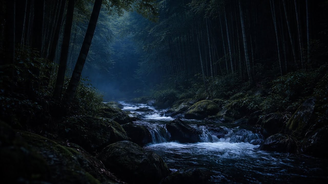 Mountain Night in Japan – Bamboo Sounds  (8 Hours Black Screen)