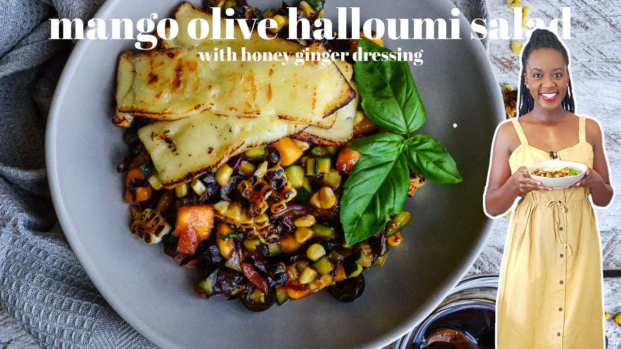 MANGO OLIVE HALLOUMI SALAD WITH A HONEY GINGER DRESSING | KALUHI'S KITCHEN