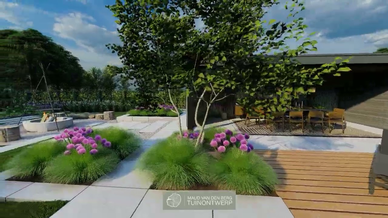 3D Tuinontwerp - Moderne tuin met zwembad