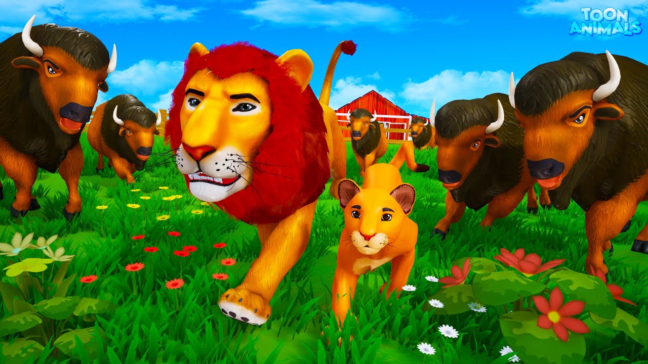 Lion Cub Rescue | Father LION KING Saves His Cub from Bison