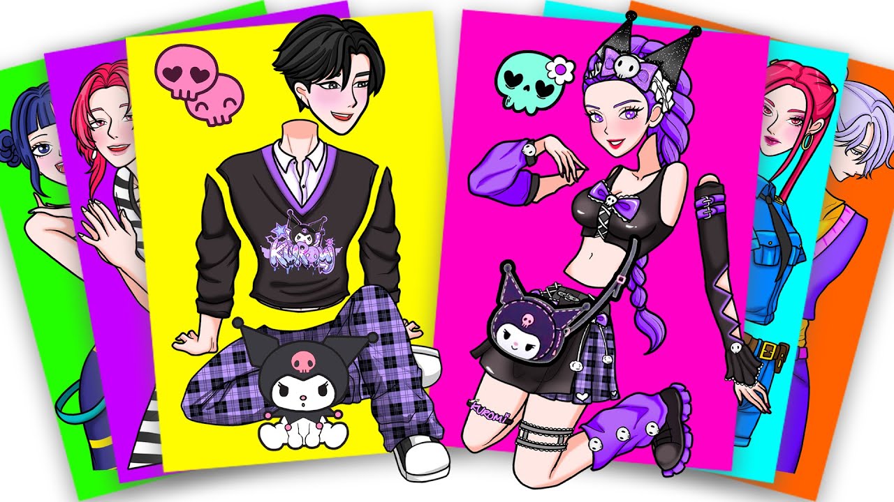 HUNTRIX RUMI and SAJA BOYS JINU COSPLAY A KUROMI COUPLE - KPOP DEMON HUNTERS | Sticker Book DIY