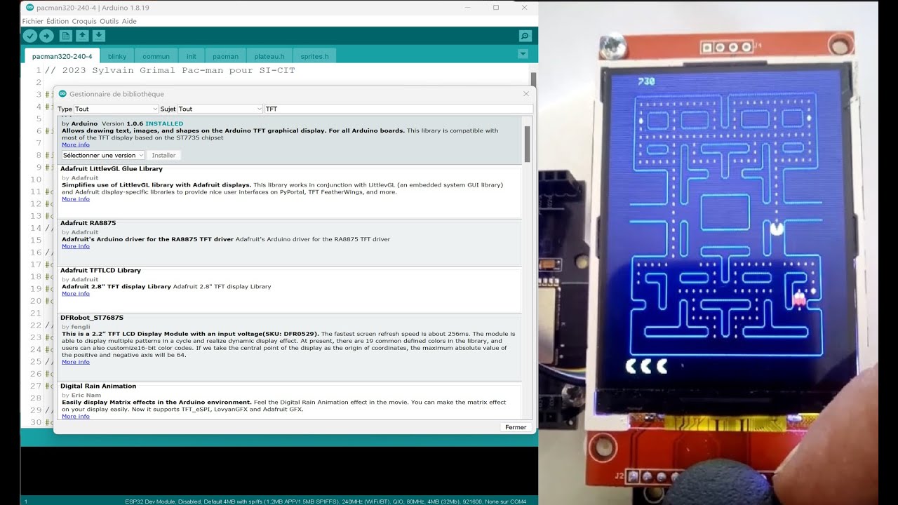 Arduino et écrans TFT, des bases jusqu'à la prog. du PACMAN, Vidéo 1 partie B: Les bibliothèques