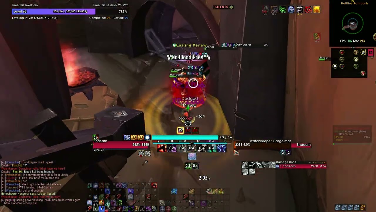 MOP Prepatch DK Hellfire Ramparts Solo Leveling 1.5-1.8m XP/hour 60-68