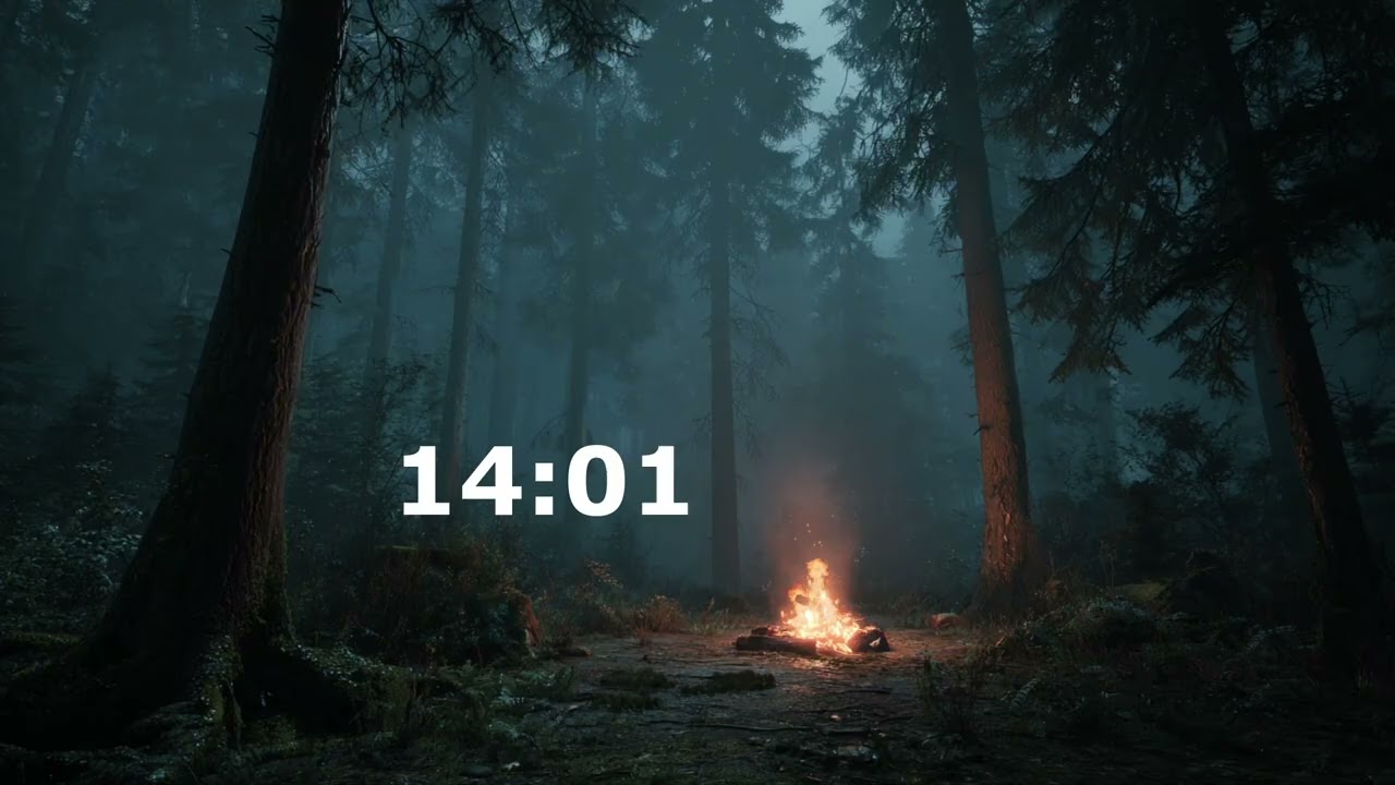 Cozy Foggy Forest Campfire Pomodoro Ambience | 25/5 Focus Timer with Nature Sounds and Guitar Breaks