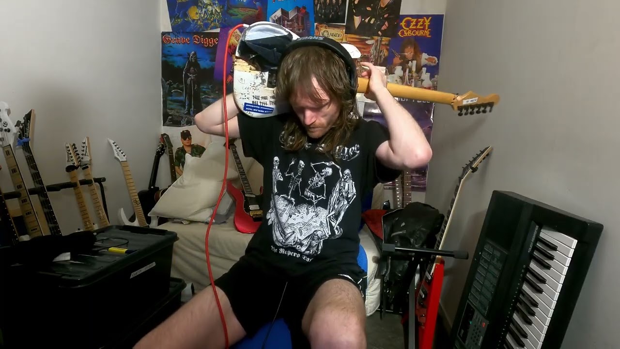 Improvising until bored and starts playing guitar behind my head...