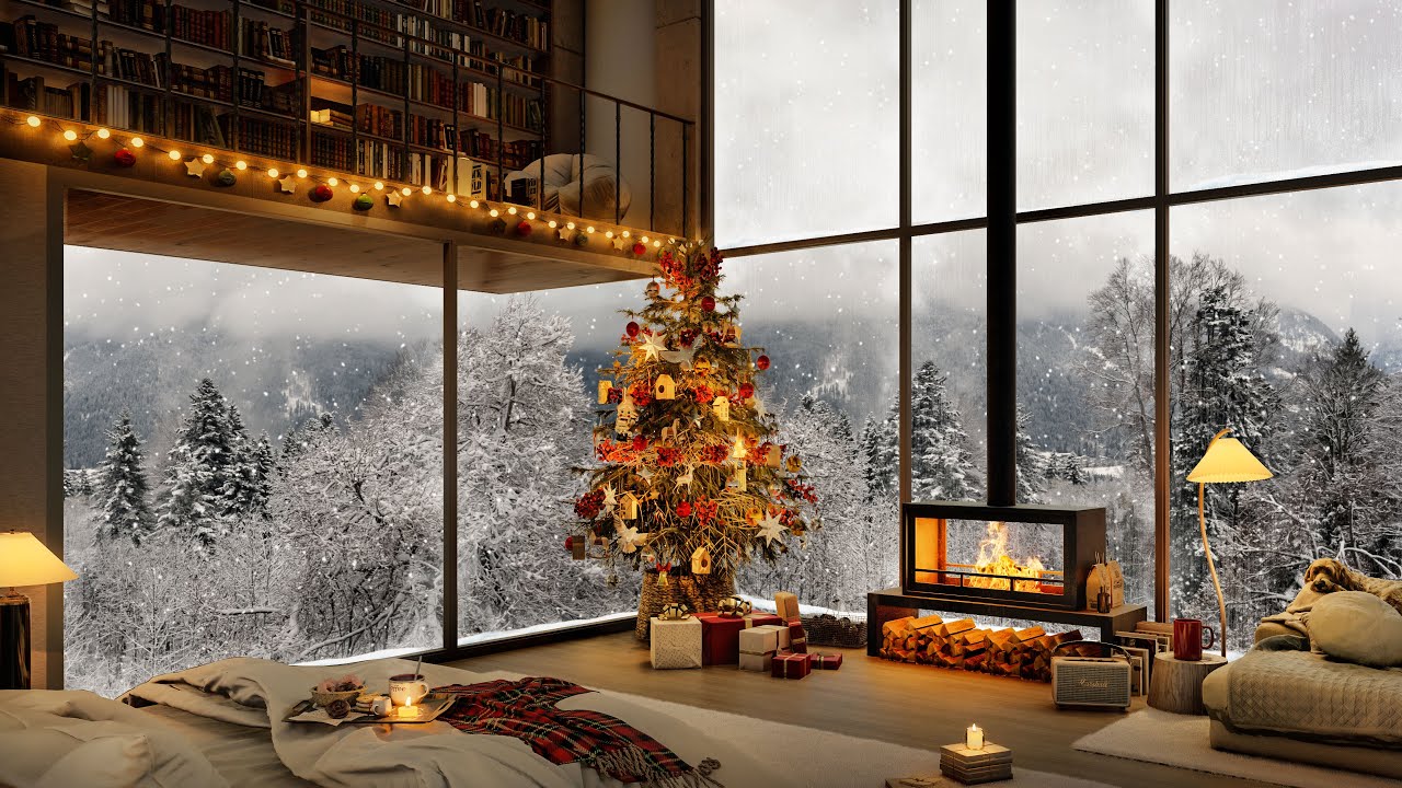 ❄Foggy Winter Morning in Cozy Bedroom With Gentle Snowfall and Relaxing Jazz | Piano Music for Relax