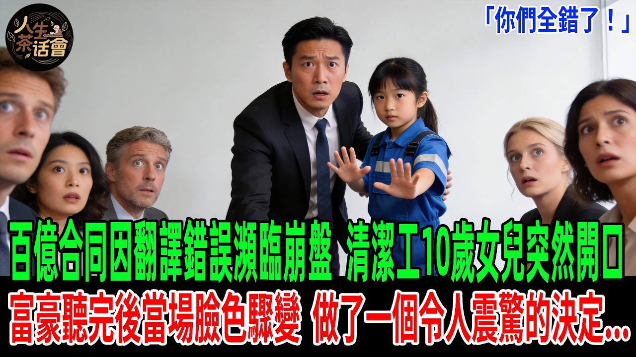 百億合同因翻譯錯誤瀕臨崩盤，清潔工10歲女兒突然開口：你們全錯了！富豪聽完後當場臉色驟變，做了一個令所有人都震驚的決定...【人生茶話會】#情感故事#感人壹幕 #故事分享 #故事#原創