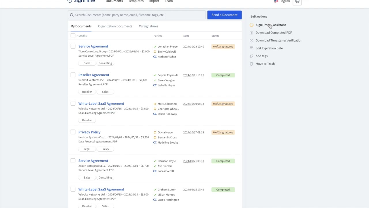 2025 SignTime AI Assistant Agreement Dashboard