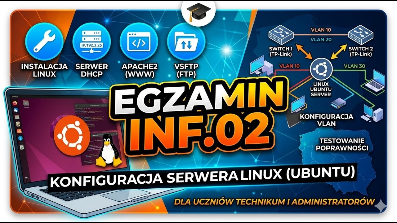 Egzamin INF.02 - Linux Ubuntu DHCP + Apache2 + VSFTP + VLAN TP-LINK