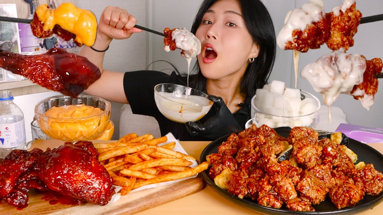 MUKBANG) 소스에 푹푹 찍어먹는 치킨 먹방🍗 부어치킨 Korean style fried chicken asmr real sound eating