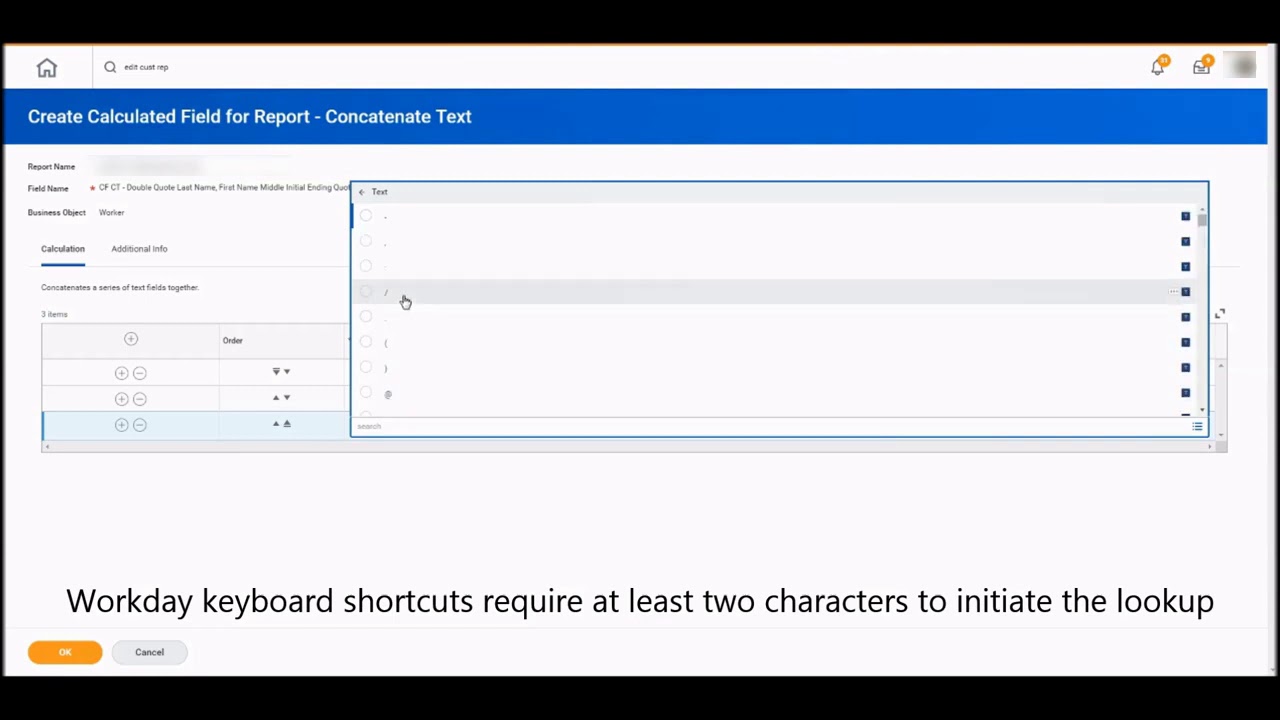 Workday Calculated Field   Concatenate Text and Substring Text