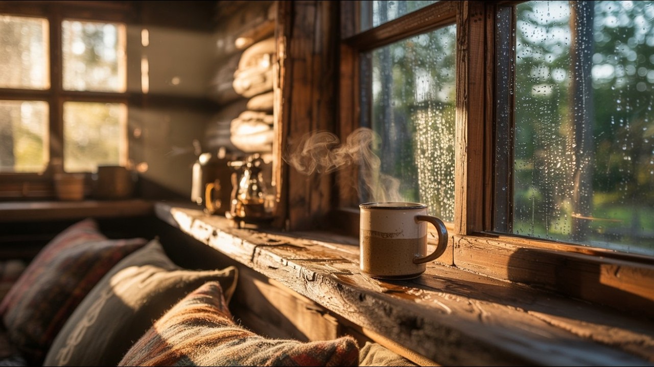 Morning Rain Ambience in a Cozy Cabin – Relaxing Nature Sounds for Sleep & Study (8 Hours)