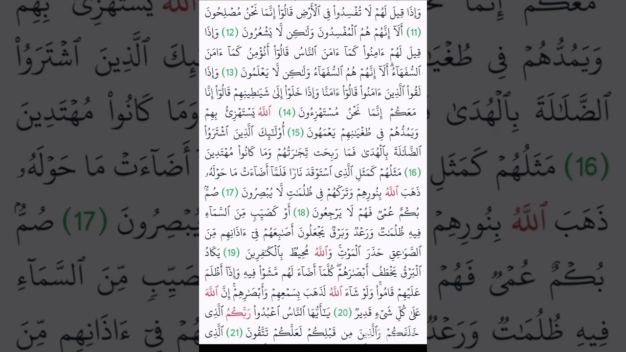 سورة البقرة من الاية 11 إلى الآية 20 مكررة بالتجويد 