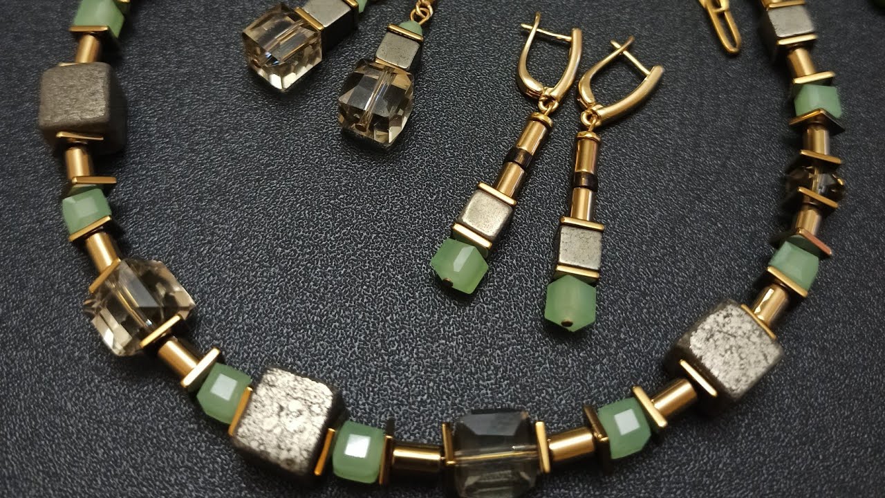Украшения из кубиков в стиле Coeur de Lion. #collar #pendientes #колье #серьги