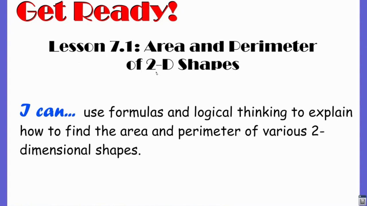 Lesson 7-1a: Intro to Perimeter and Area (Rectangles, Squares, and Parallelograms)