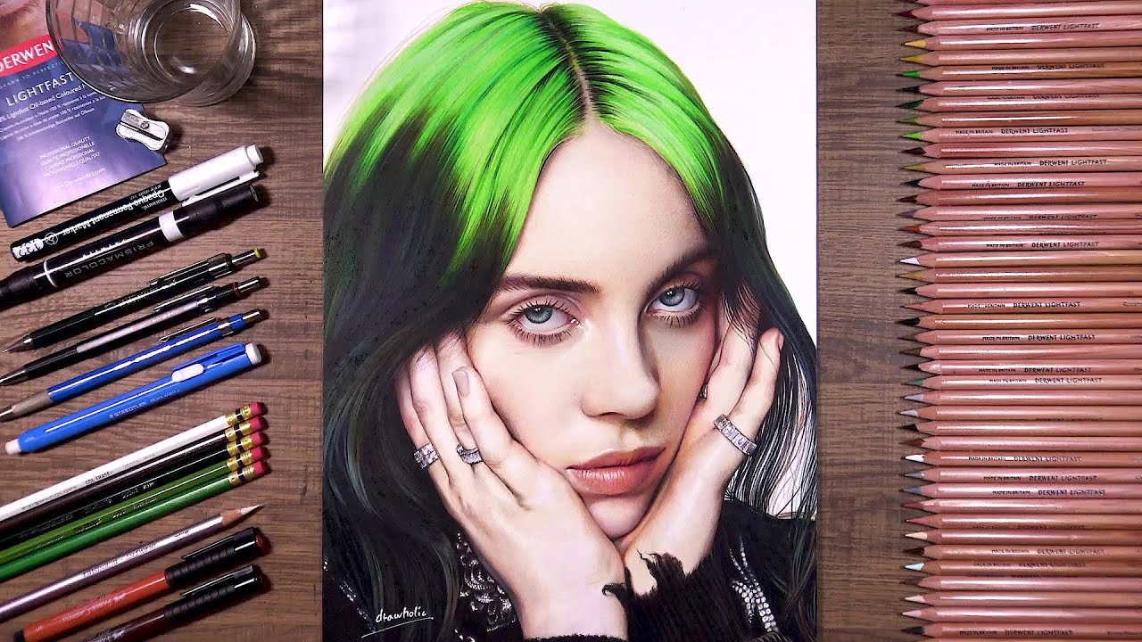 Drawing Billie Eilish using Derwent Lightfast | drawholic