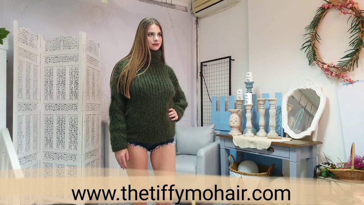 Ribbed Green Mohair sweater , knitted by Tiffy Mohair